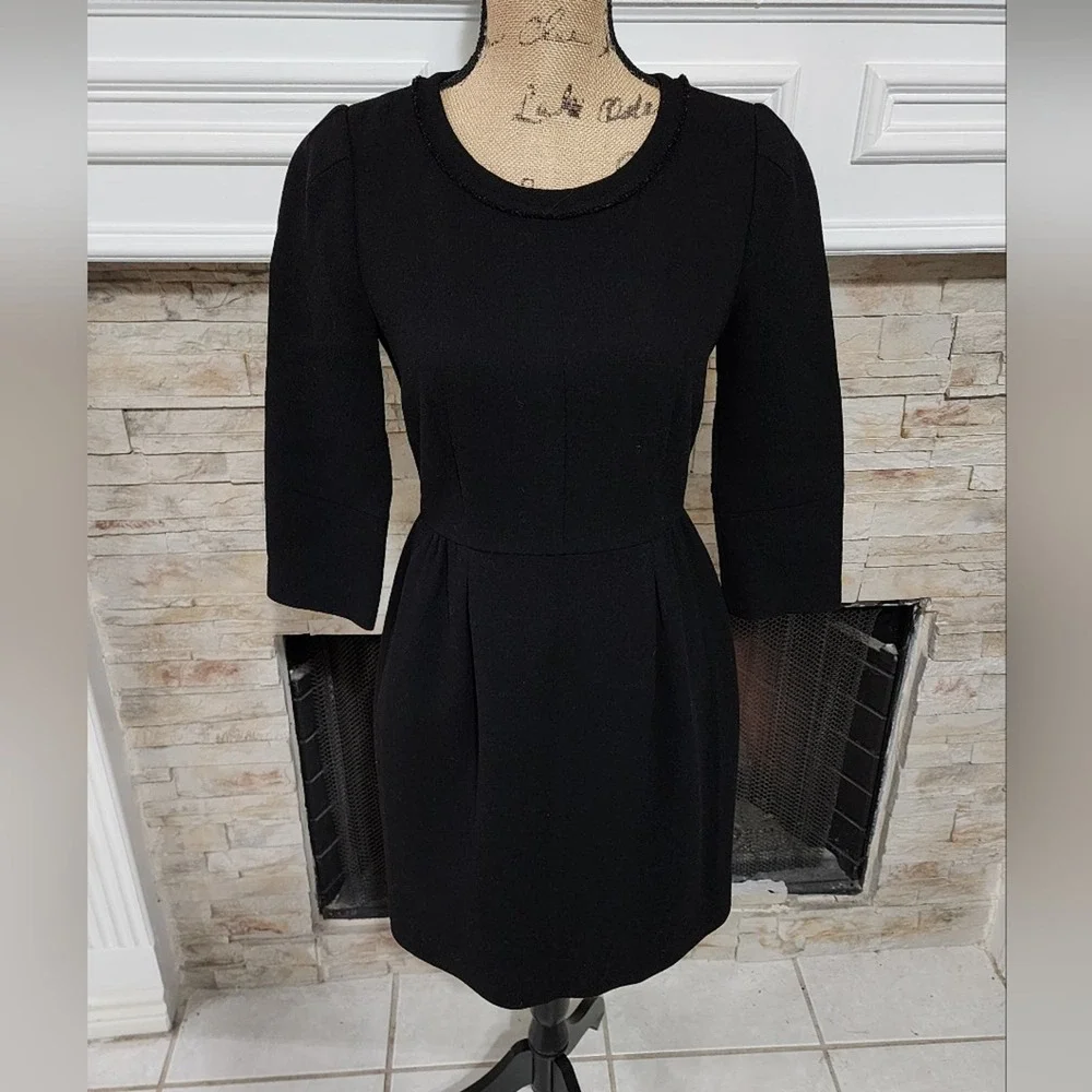 J.‎ Crew black 100 percent wool long sleeve vintage vibes dress size 2 XS
